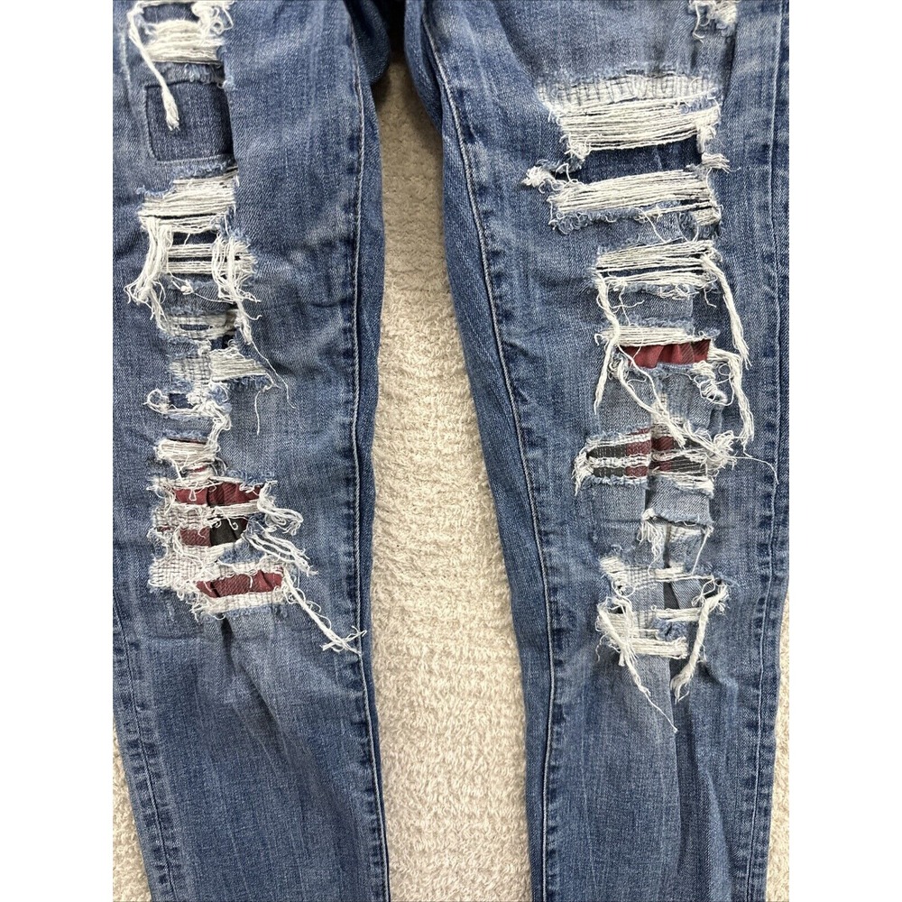 American Eagle Jeans Men 29x34 (28x32) Blue Athletic Skinny Distressed Whiskers - Picture 6 of 14